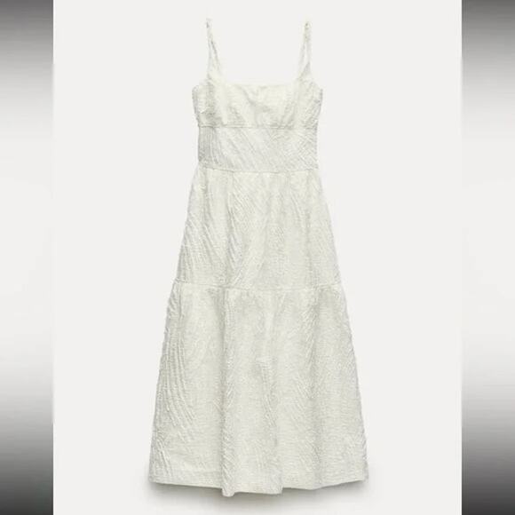 Zara Frayed Jacquard Midi Dress XS Elegant Classic Bridal Blogger’s Favorite - Picture 1 of 16